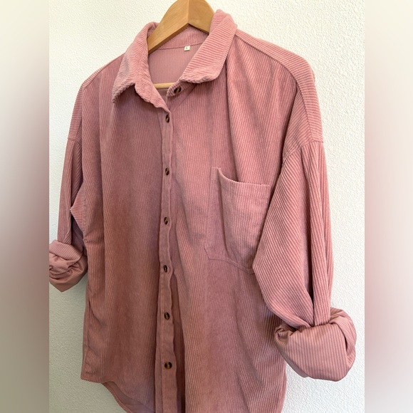Corduroy style shacket long sleeve button down top - Picture 2 of 8